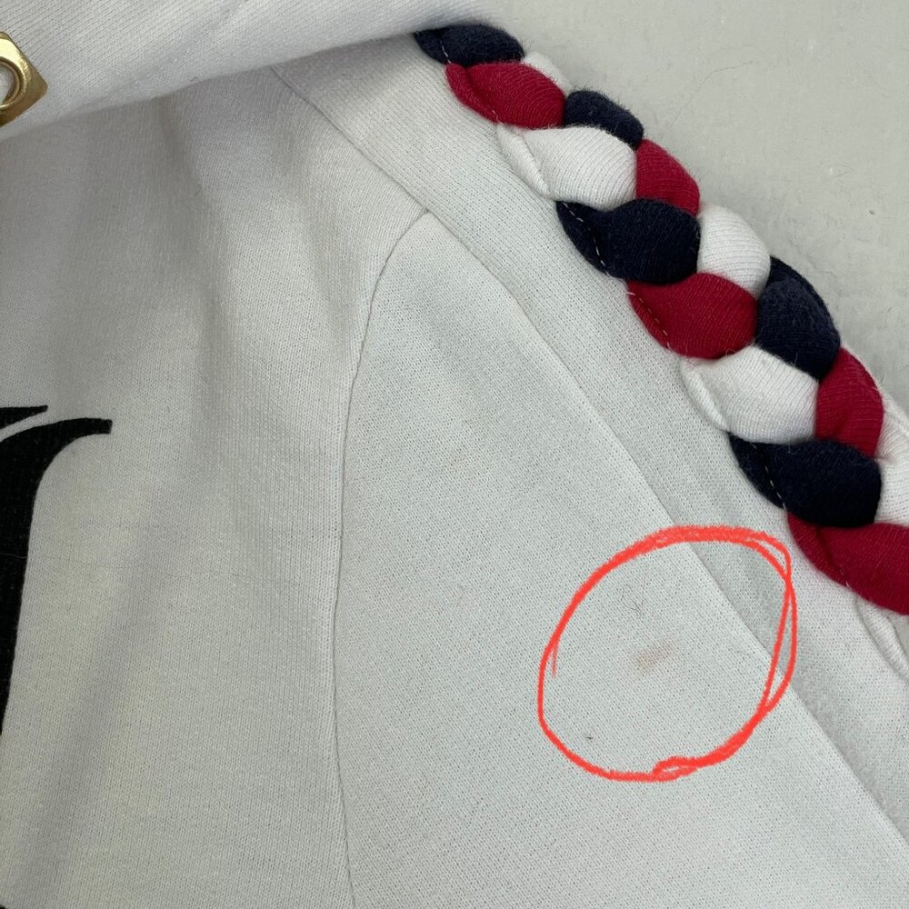 L.A.M.B. White Hoodie Jacket with Black Graphic and Red & Navy Braid Trim - Picture 12 of 13